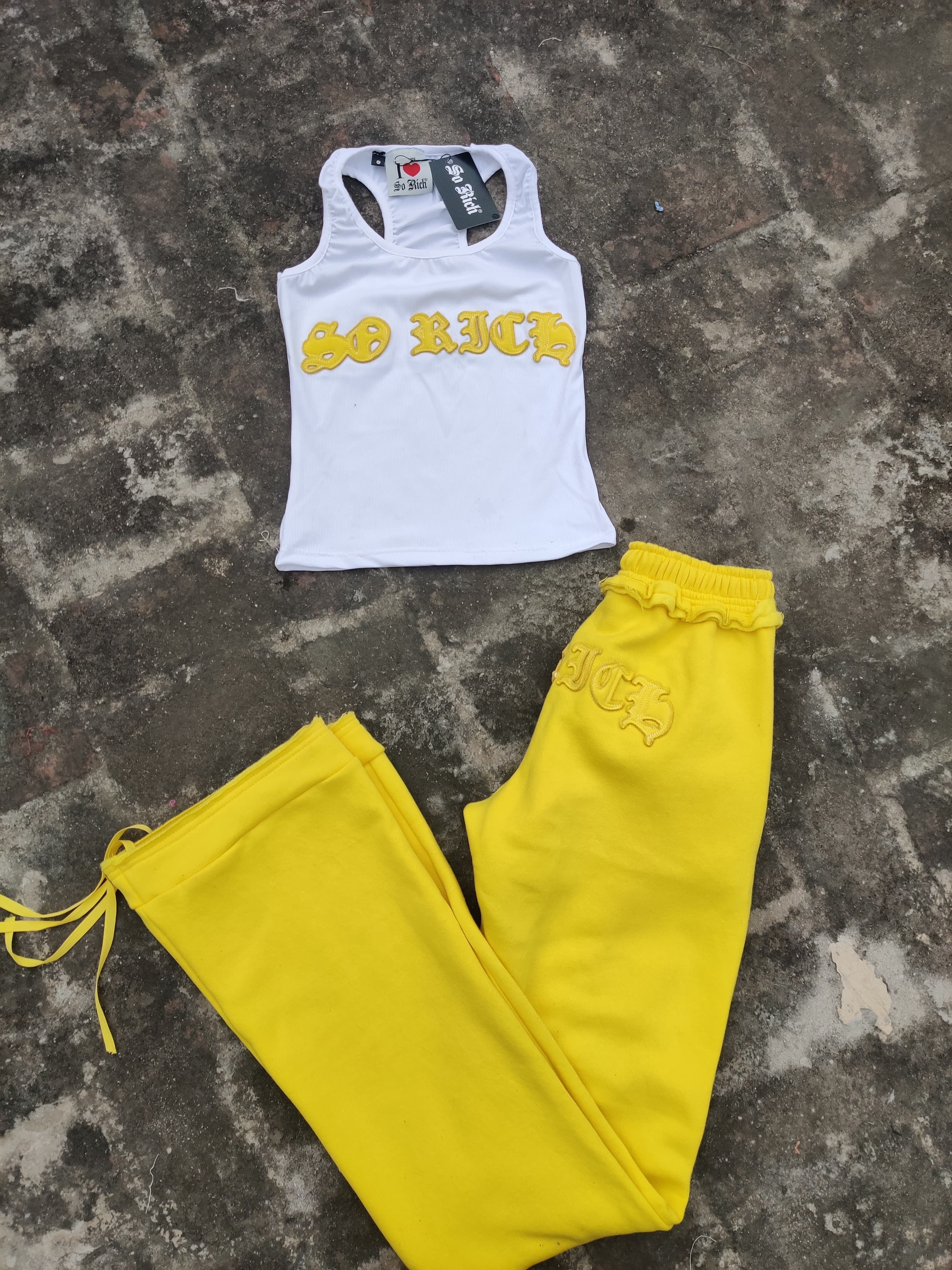 SR White Ribbed Tank w/ Sweatpants Set